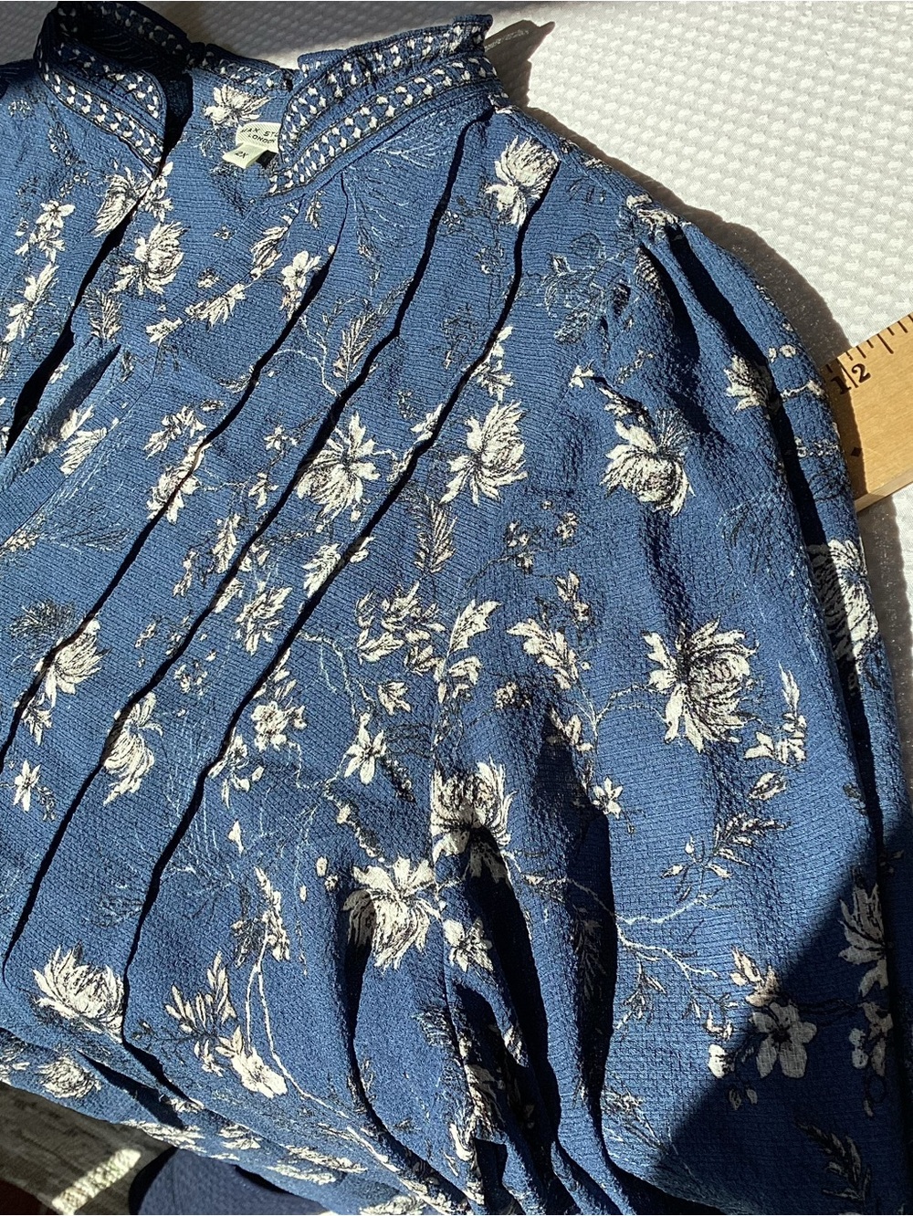 Blue Floral Pintuck Blouse